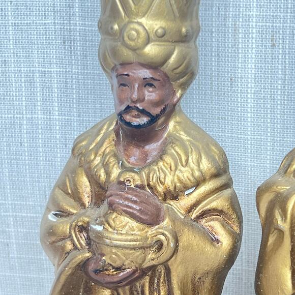 Vintage Mid Century 3 King Candle Holder Painted Plaster Wisemen Christmas Decor - Picture 9 of 13
